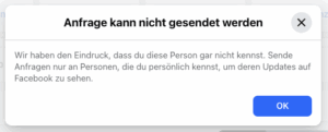 Facebook Anfragenbeschränkung Hinweisfenster