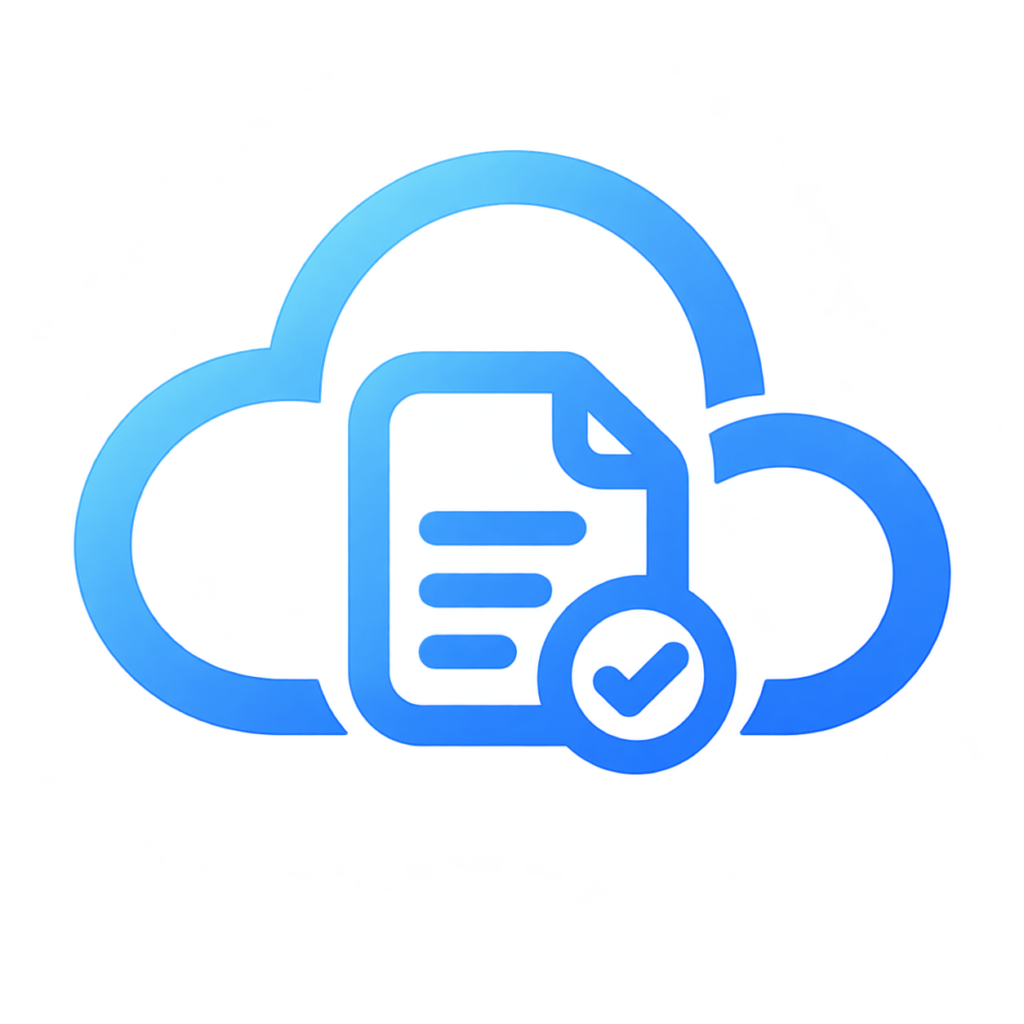 Blaues Cloud-Symbol mit geprüftem Dokument