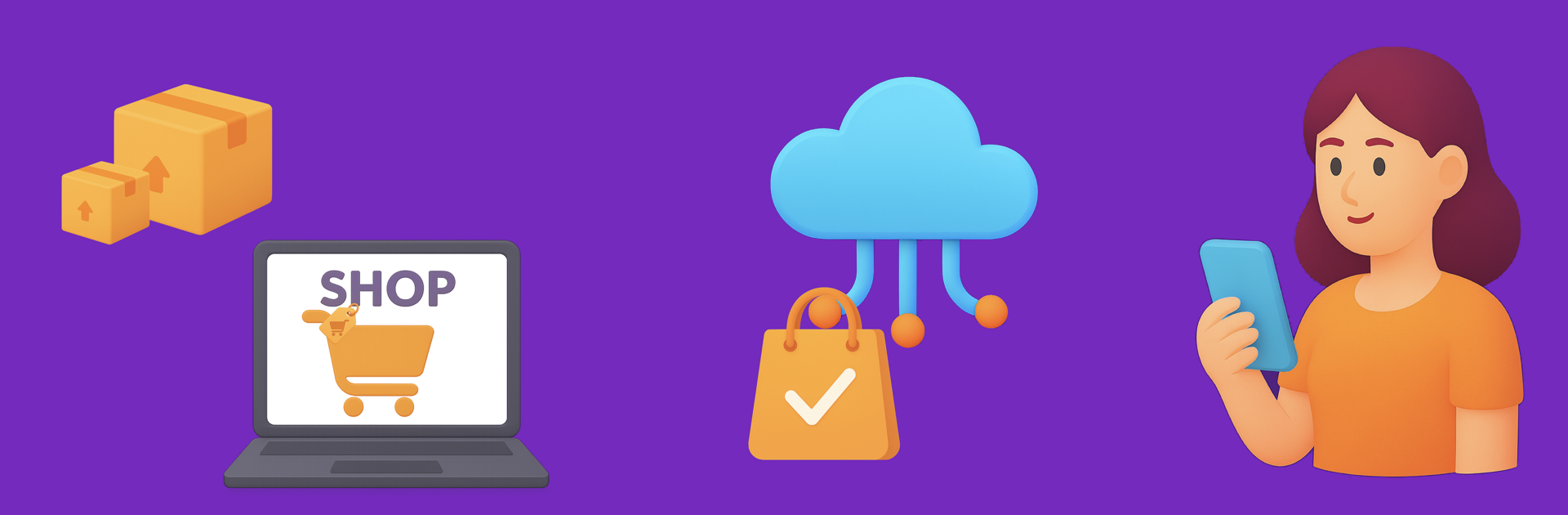 Online-Shopping, Pakete, Wolke, Person mit Smartphone